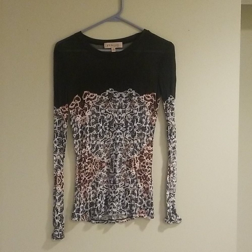 ♡ Womans juniors sheer Philosophy long sleeve top